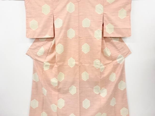 アンティーク　亀甲模様織出し手織り紬着物